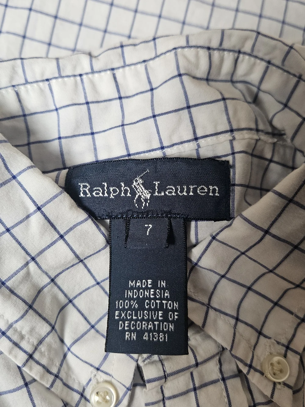 Bundle 2 pieces Ralph Lauren Dress Shirts Plaid & blue/white Boys size 7